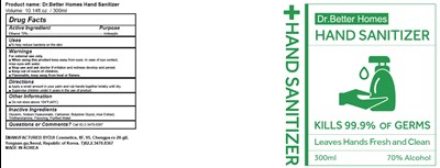 07 Dr.better Homes Hand Sanitizer 300ml Label